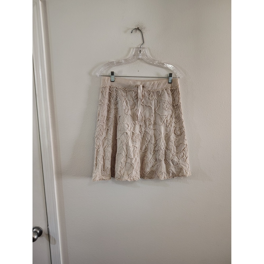 Max Studio Beige Floral Embroidered Cotton Mini Skirt Boho Cottagecore Medium